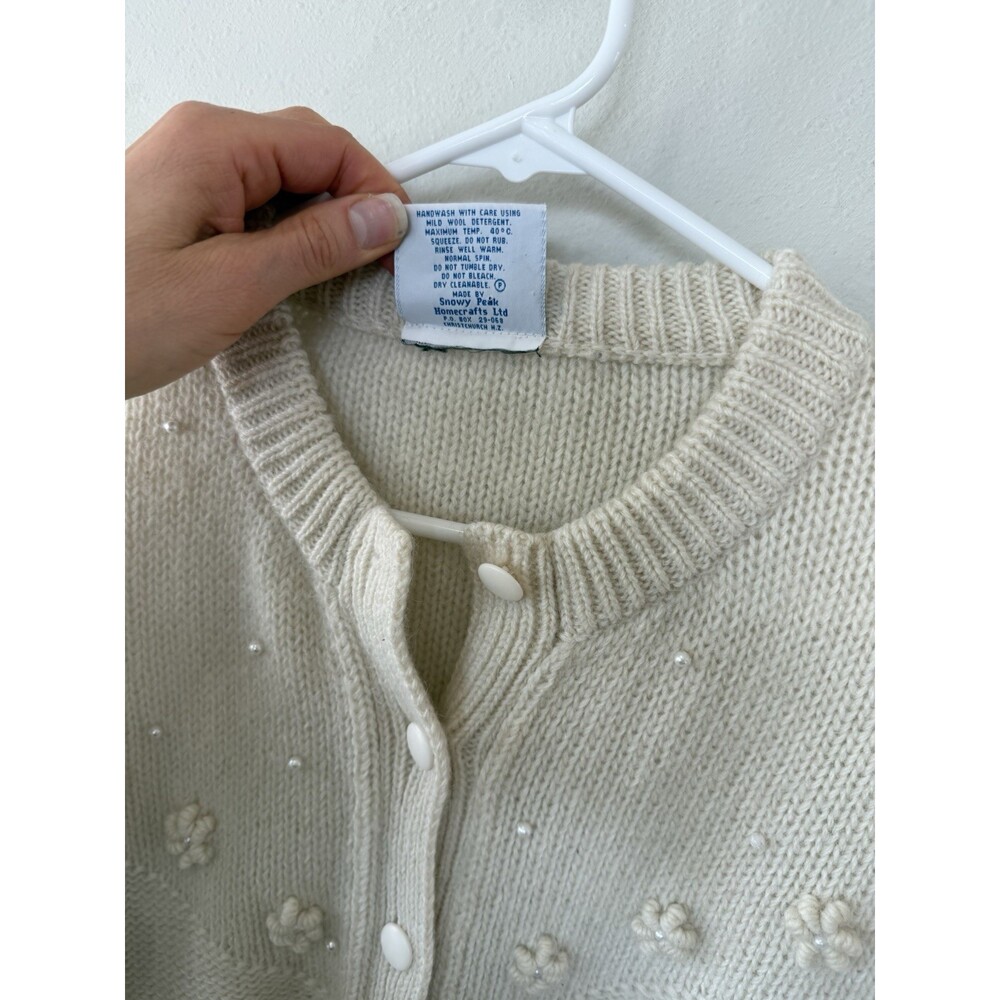 Vtg Snowy Peak N. Zealand 40 10 Cardigan Sweater Merino Mohair Wool Ivory Cream - Picture 3 of 6